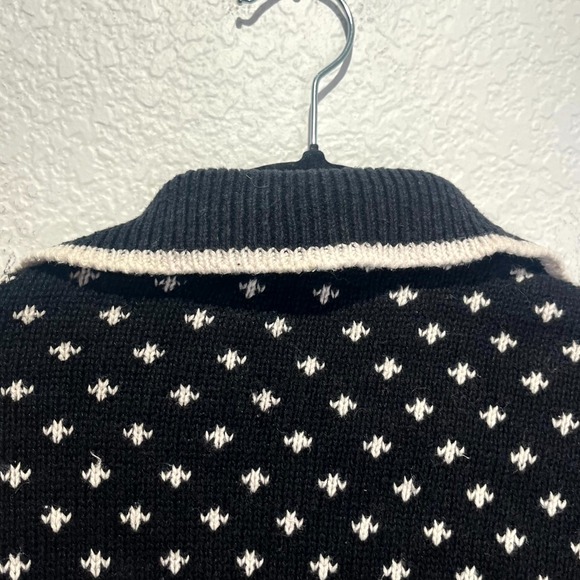 SML Sport Cardigan Sweater Womens Medium Black White Fair Isle Snowflake Zip Up - Picture 11 of 14